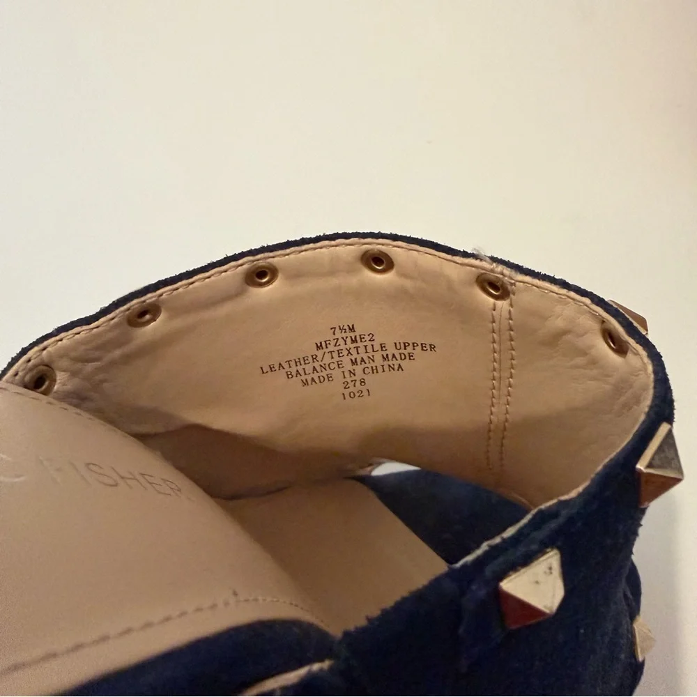 Marc Fisher Navy Suede Studded Wedge Slide Sandals Size 7.5